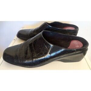 1803 Black Croc Embossed Leather Mule Clog SlipOn Comfort Shoes EU 41 US 10/10.5